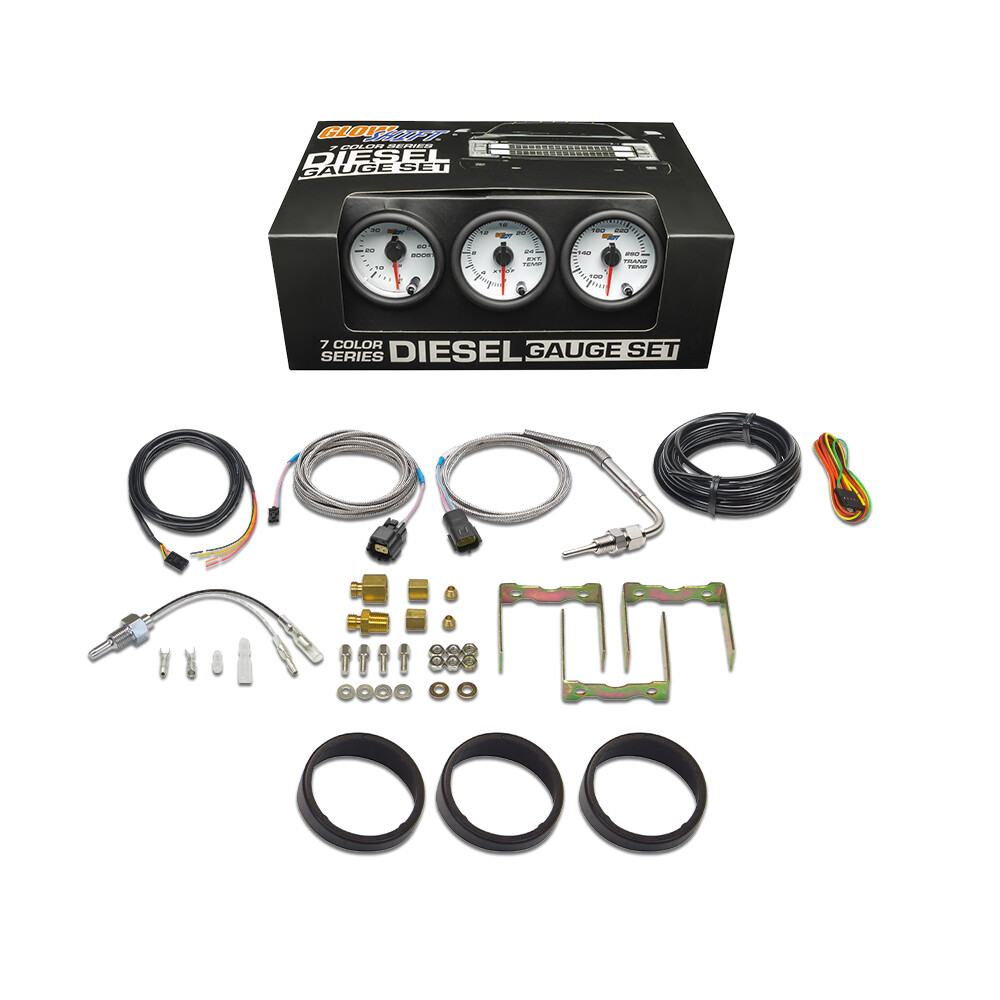 White 7 Color Diesel Gauge Set - Boost, Pyrometer EGT, Trans Temp