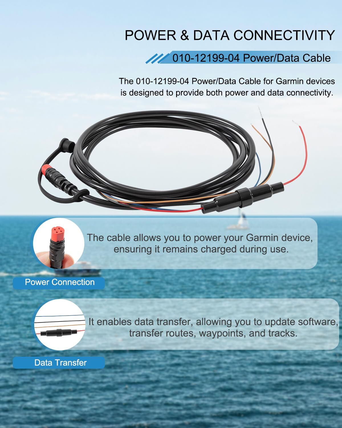 010-12199-04 Power/Data Cable 4-Pin Replaces for Garmin Striker Echo,Echomap