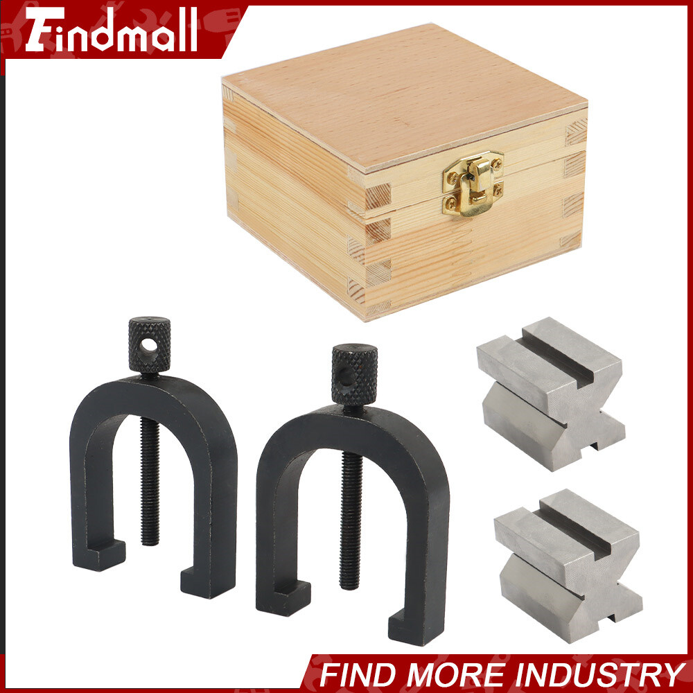Findmall 1-5/8" x 1-1/4" x 1-1/4" V-Block and Clamp Set Hardened Steel 90 Degree