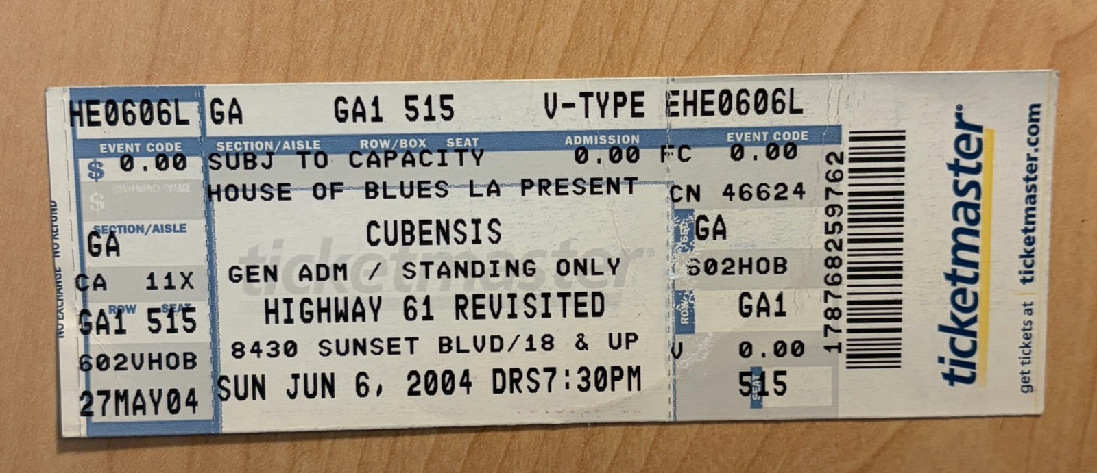 Cubensis Concert Ticket Stub Tour Highway 61 Revisited 6/6/04 Grateful Dead 2004