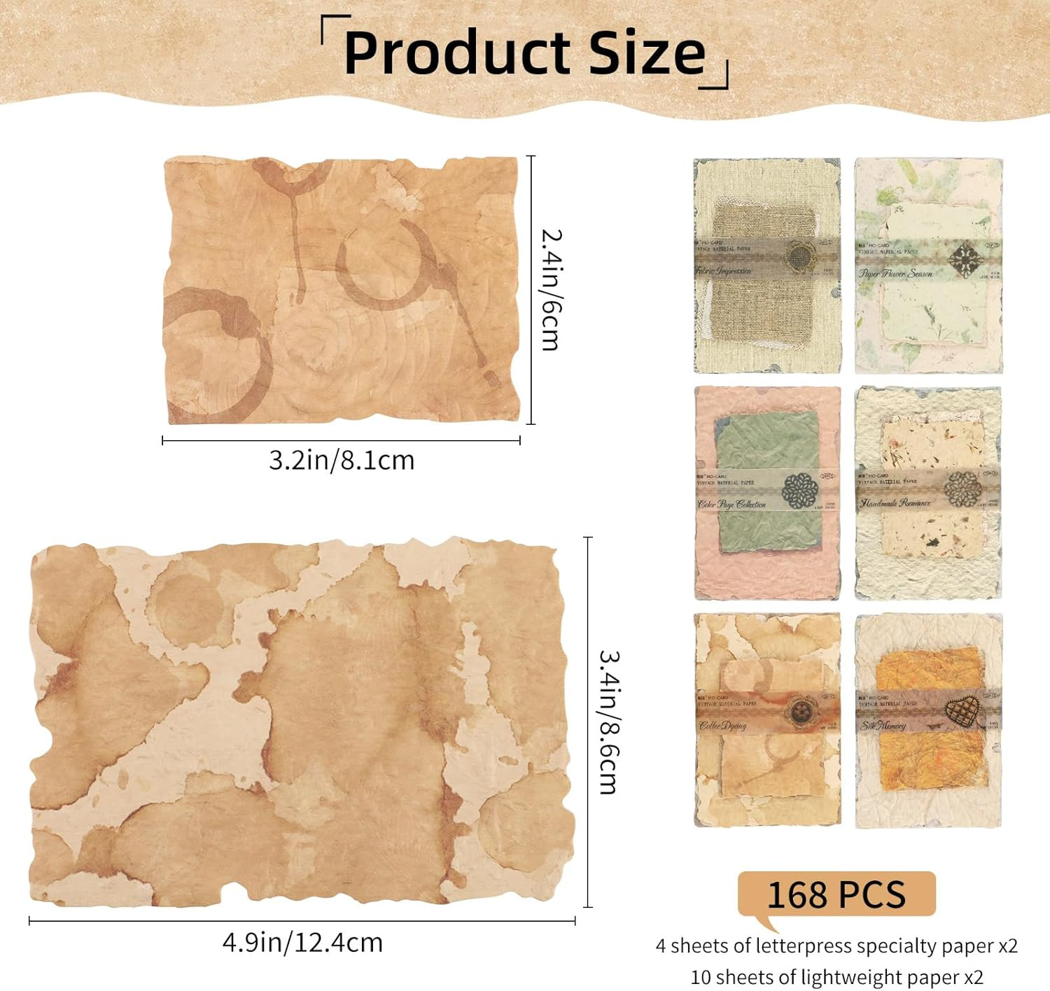 168 Sheets Vintage Scrapbook Paper with Embossed Texture, 6 Pack Assorted Handma