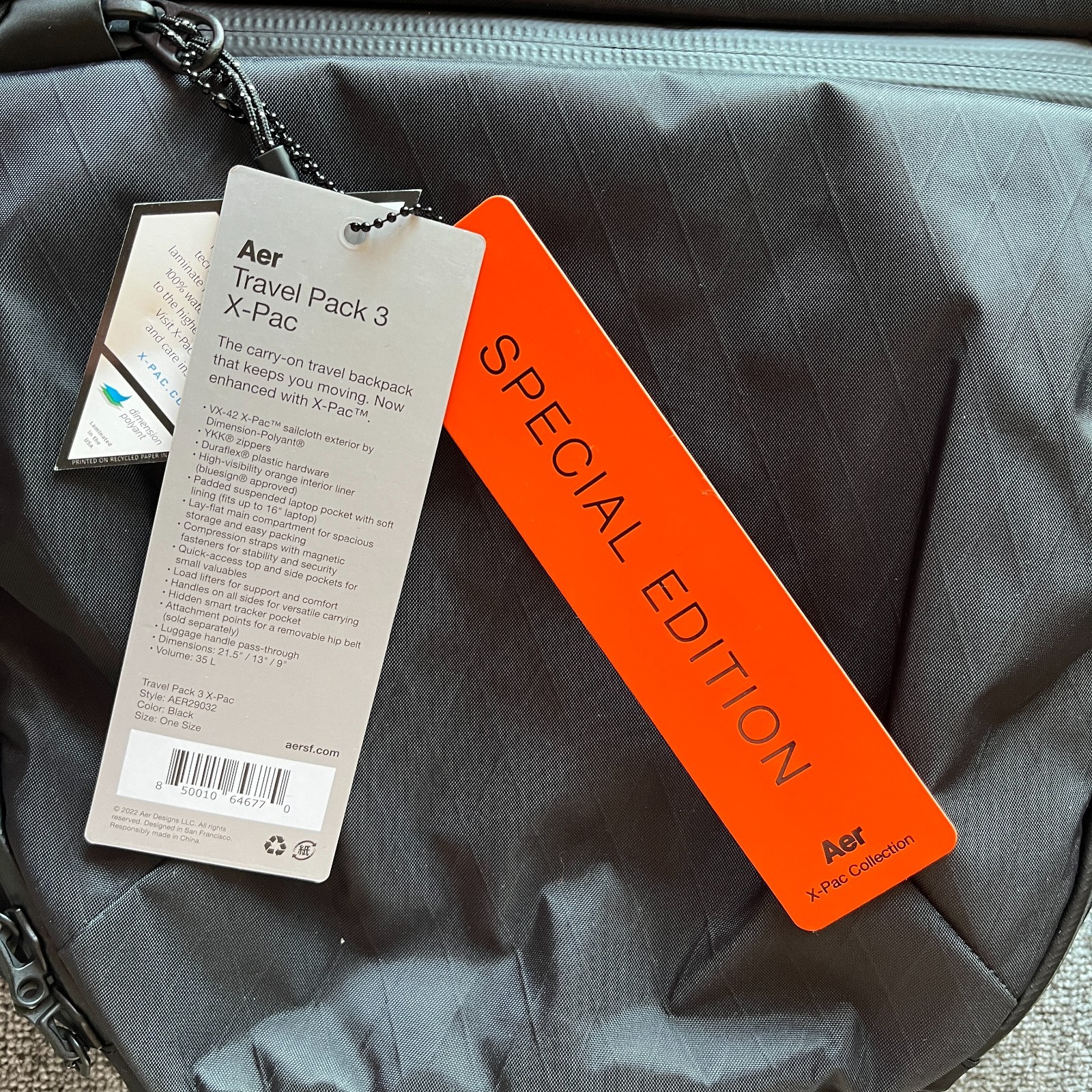 Aer Travel Pack 3 X-Pac Backpack BUNDLE w/ X-Pac Hip Belt | 35L | BNWT - Actual