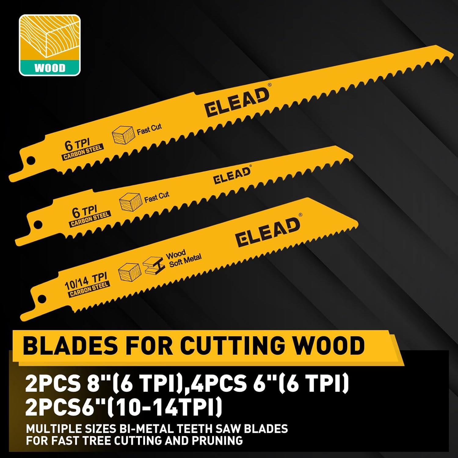 10-Piece Bi-Metal Reciprocating Saw Blade Set, Premium 6 & 8 Inch Wood & Metal C