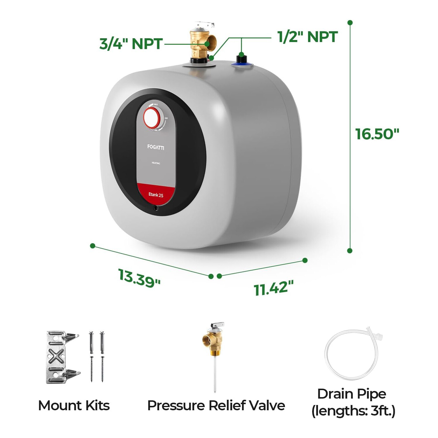 FOGATTI 2.5 Gallon Electric Mini Tank Hot Water Heater Shower Compact Storage