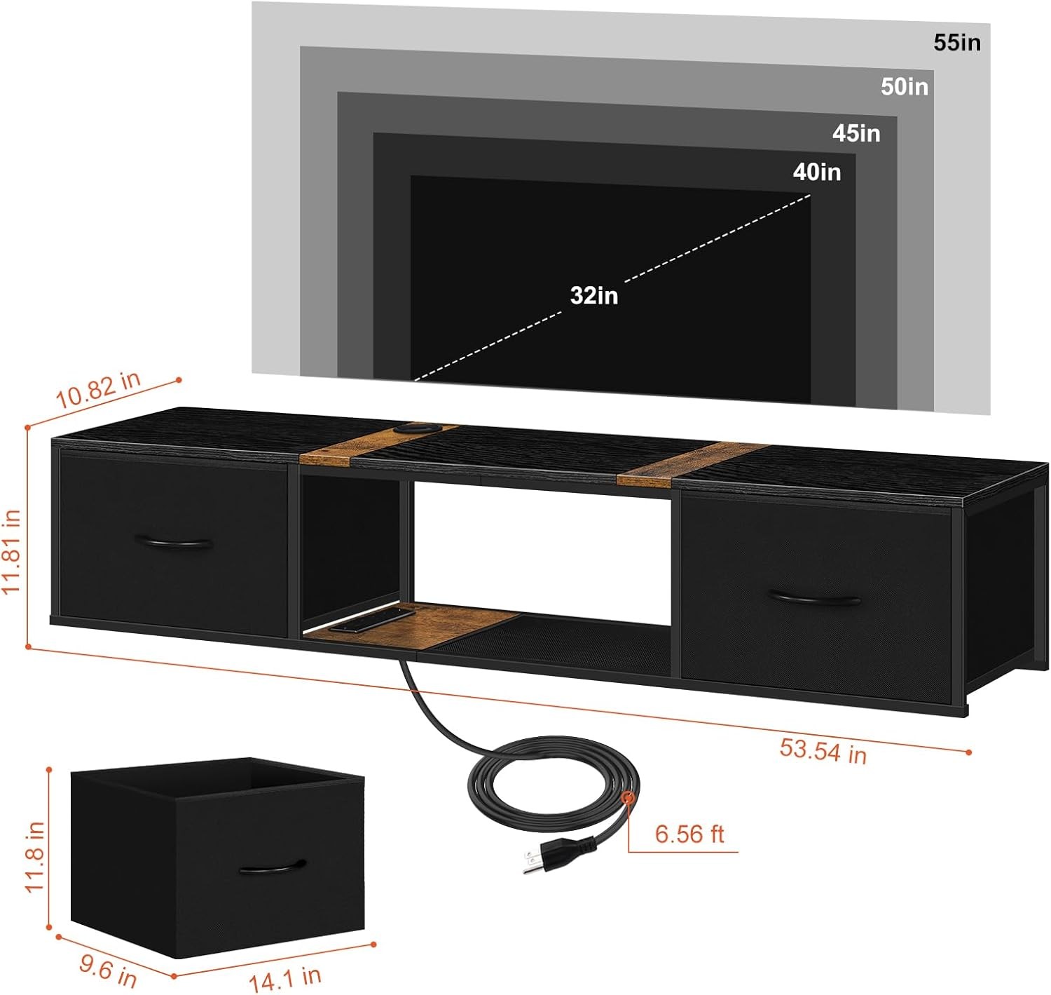 Floating TV Stand w/Power Outlets Wall Entertainment Center Drawers TV Console