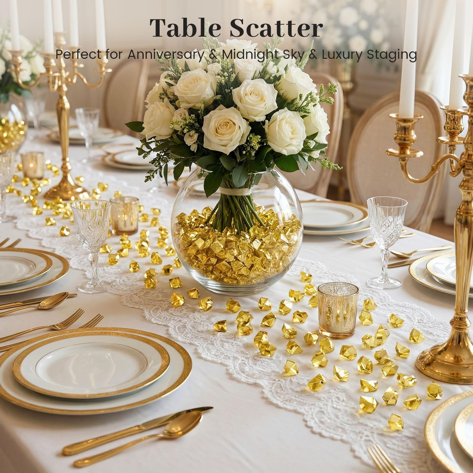 150PCS Fake Gold Ice Acrylic Ice Fake Plastic Gold Nuggets Rocks Gems Marble Va