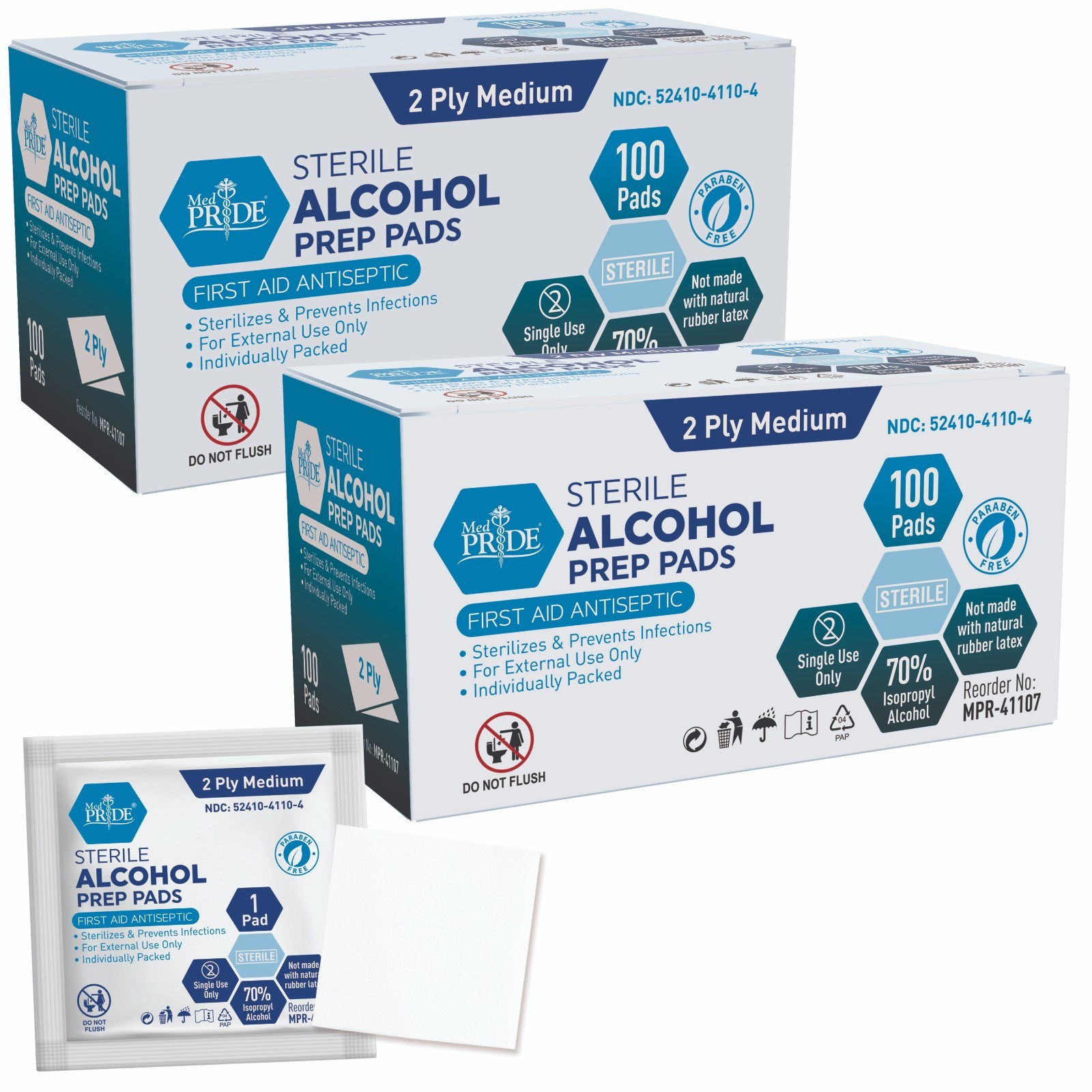 MED PRIDE Sterile Alcohol Prep Pads Antiseptic Individually Wrapped 200ct-2000ct