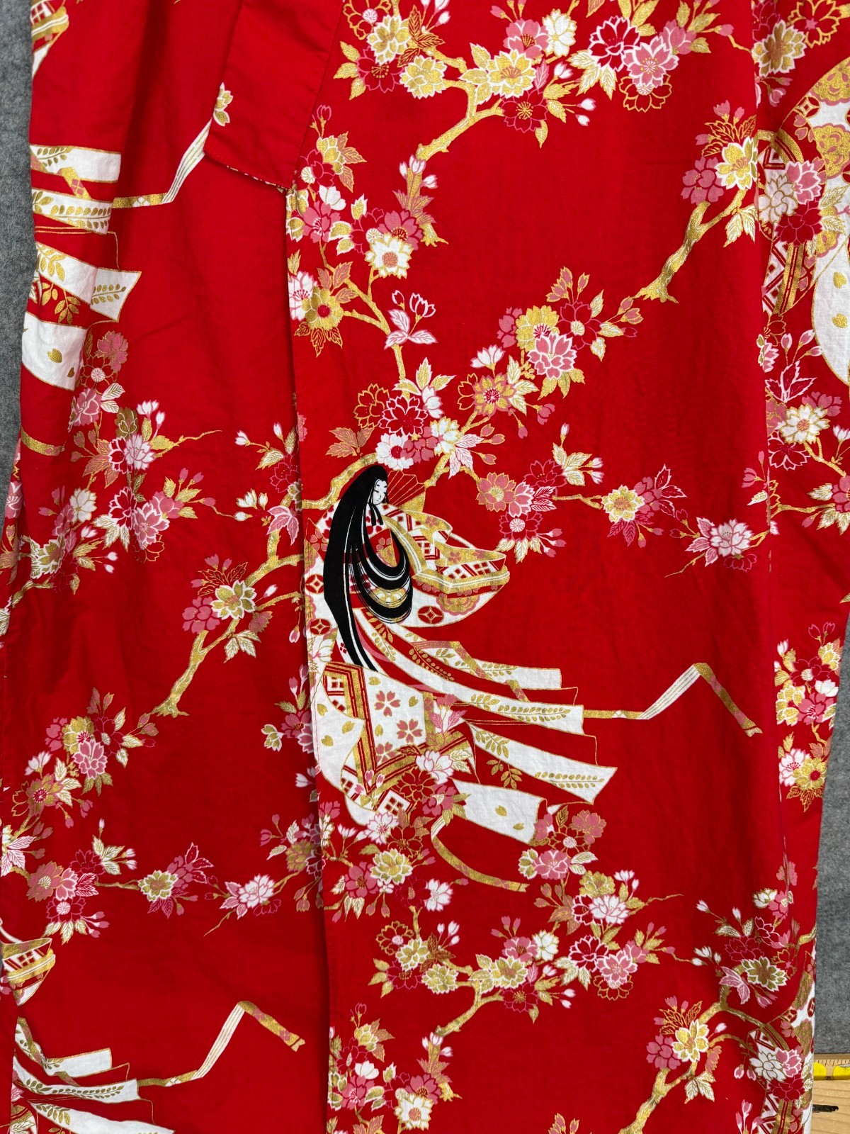 Vintage Smithsonian Institution Japanese Yukata Kimono XL Cherry Blossom Belted