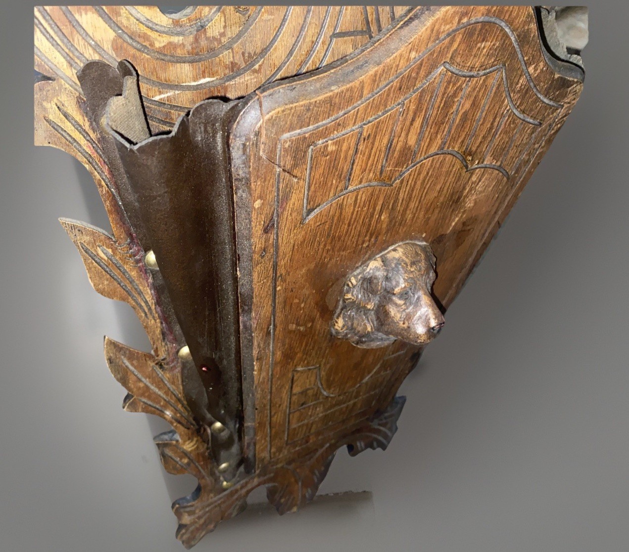 Antique Victorian Walnut Wall pocket Magazine Newspaper Rack Holder Spaniel Dog