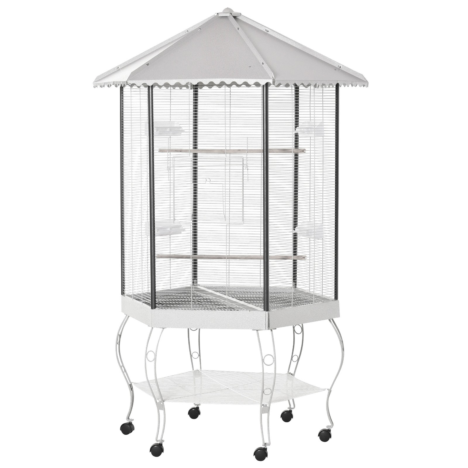 77" Metal Canopy Aviary Flight Bird Cage with Storage for Cockatiel Parrot Large
