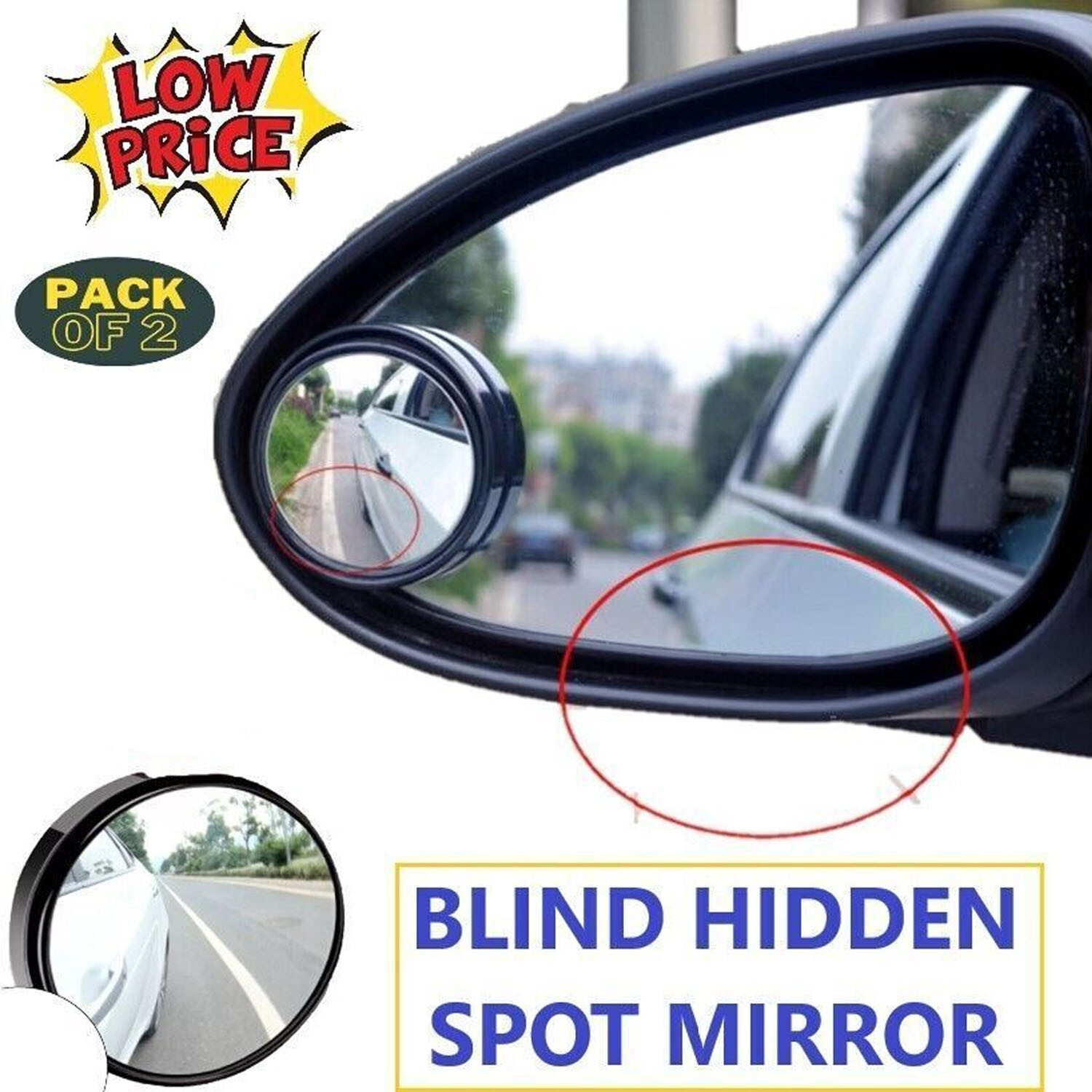2PCS Blind Spot Mirrors Round HD Glass Convex 360° Side Rear View Mirror for Car