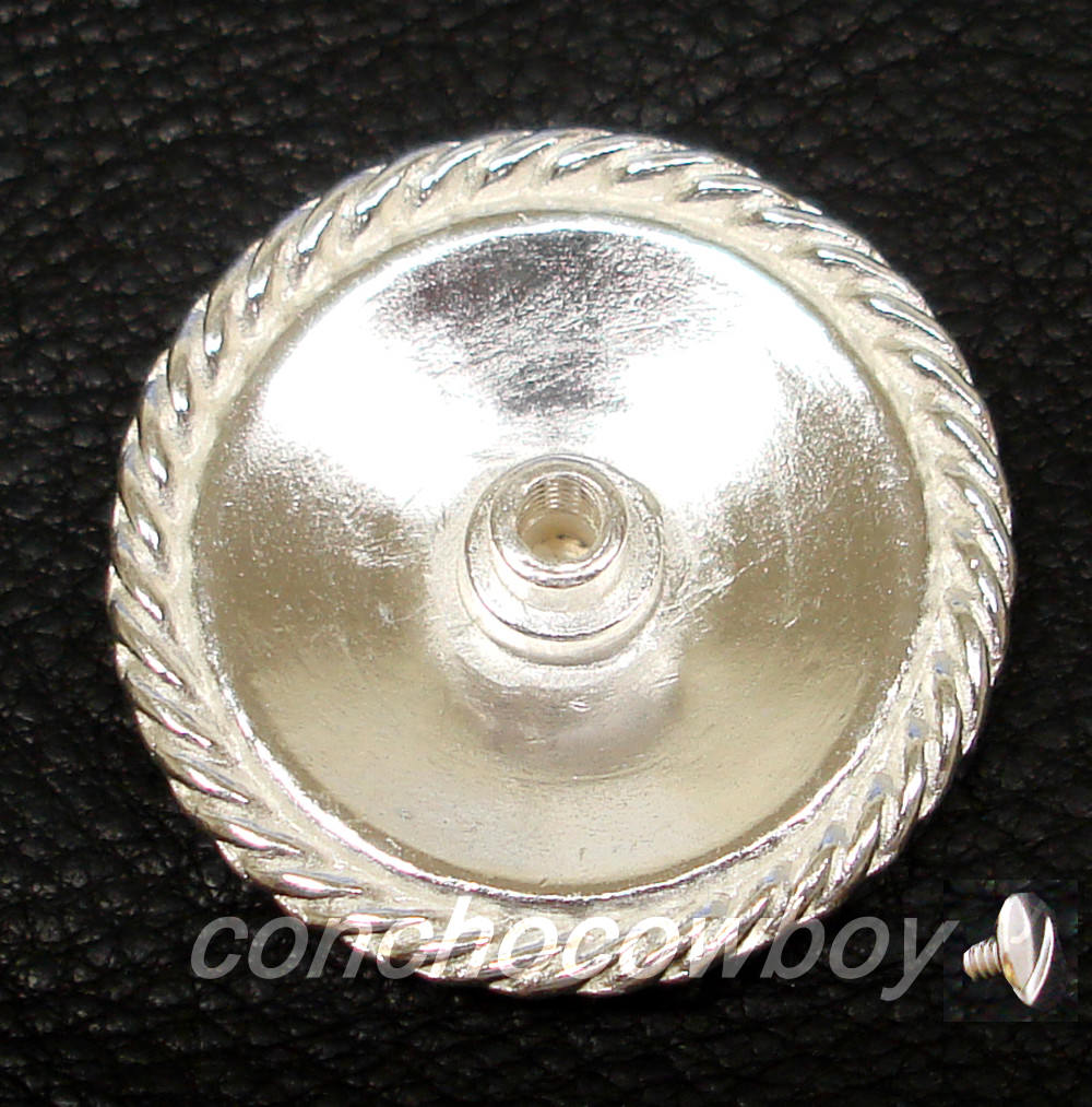 Set of 6 WESTERN BRIGHT SILVER ROUND ROPE EDGE SADDLE CONCHOS 5/8" screw back