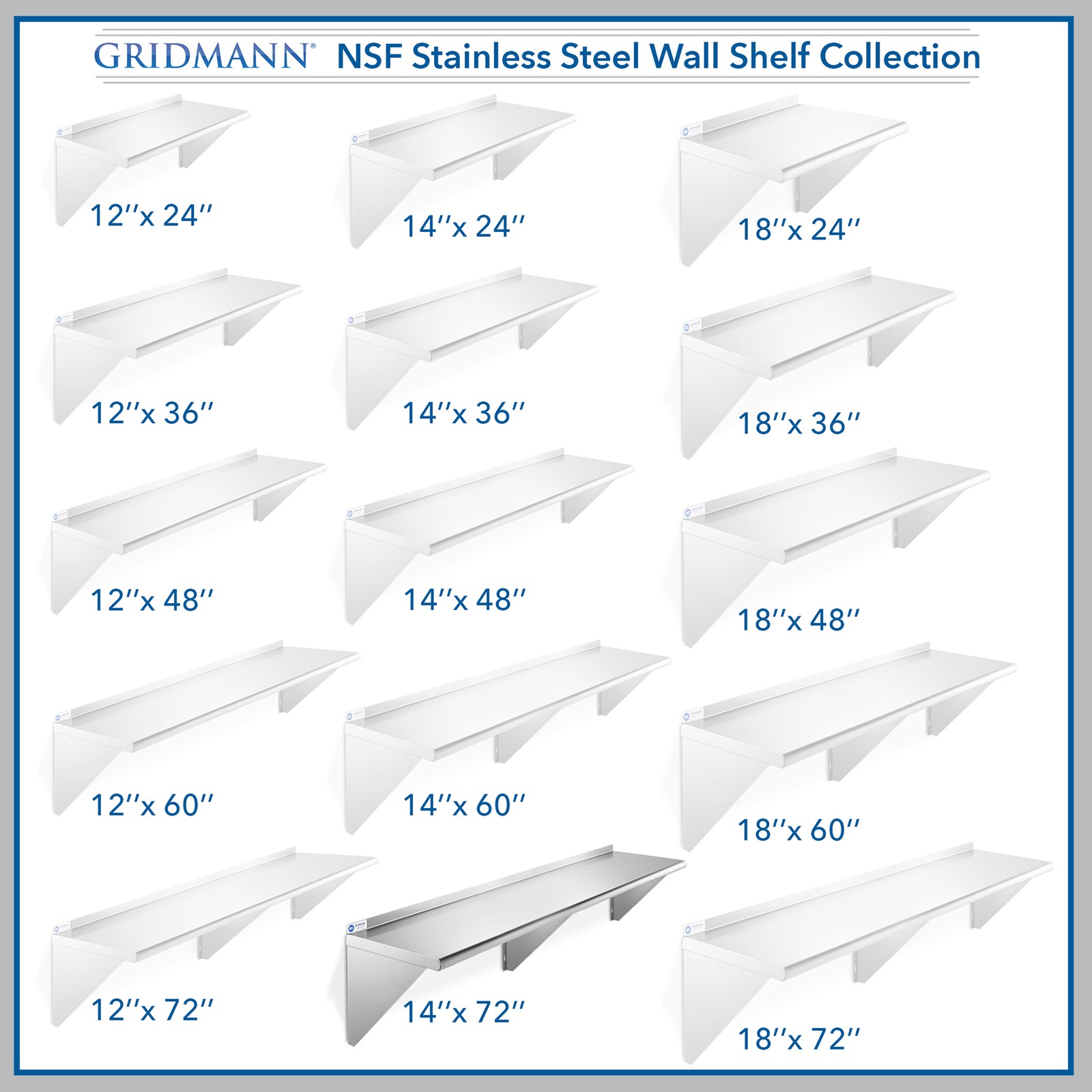 NSF Stainless Steel 14" x 72" Wall Shelf Commercial Kitchen Restaurant Shelving