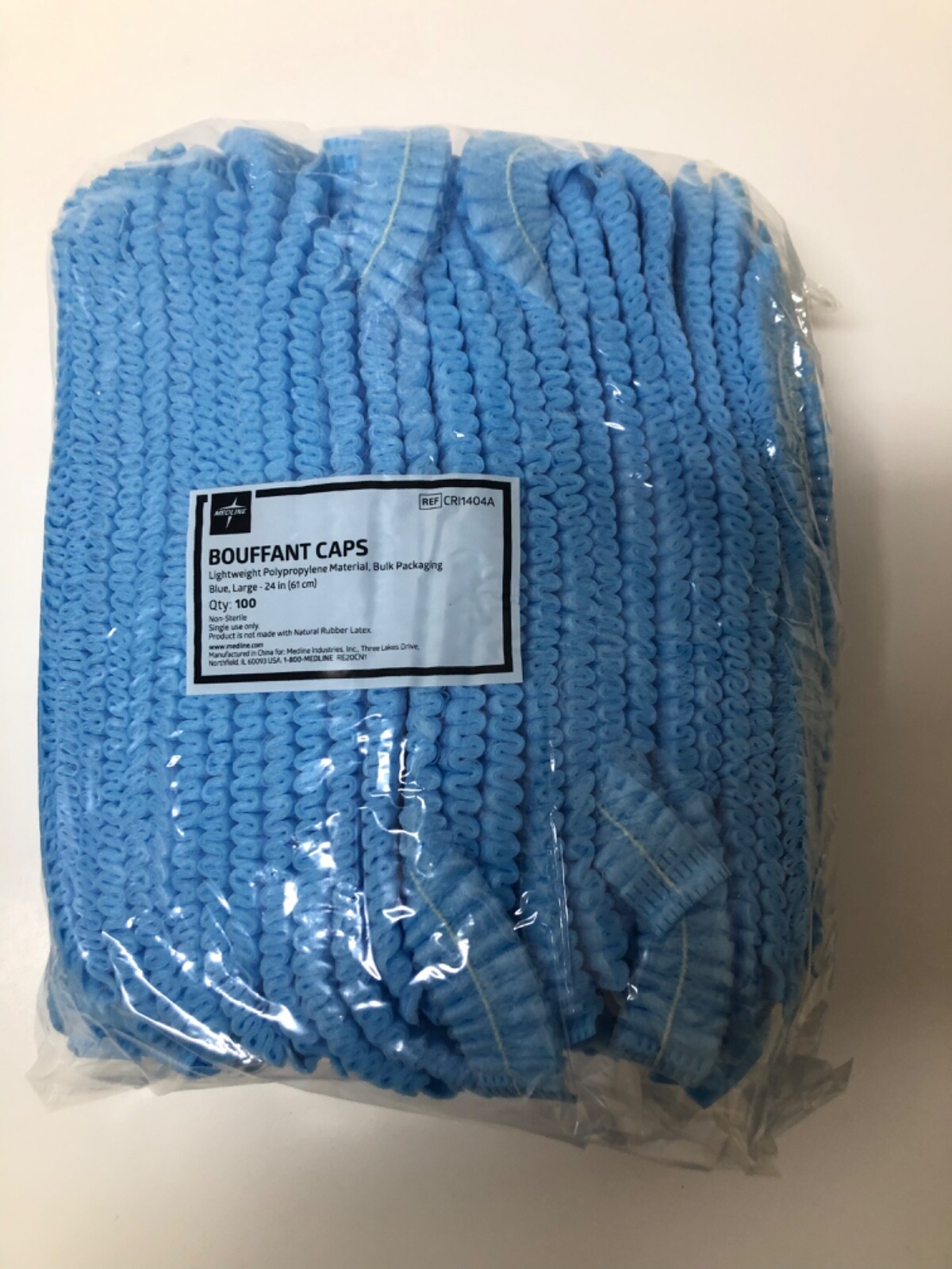 1000 Case - Medline 24" Blue Bouffant Cap Non Woven Disposable Hairnet CRI1404A