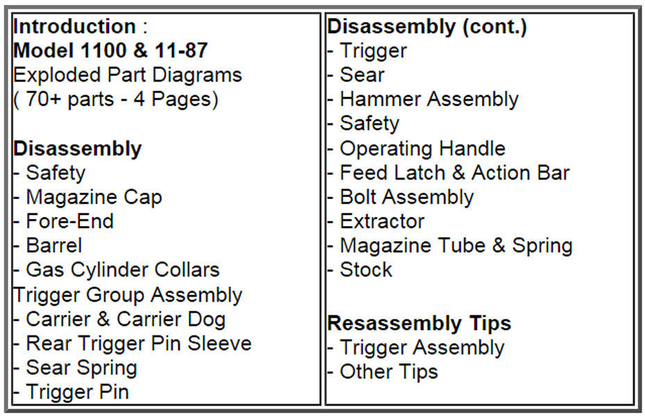 Remington 1100 11-87 Manual Book Takedown Shotgun Guide direct from Gun-Guides