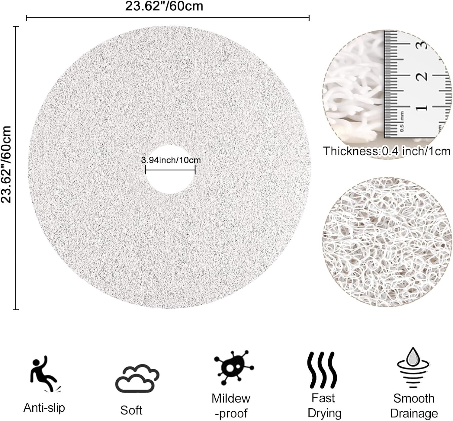 Shower Mat Non Slip Round for Inside Bathtub Fast Drying Mats Loofah