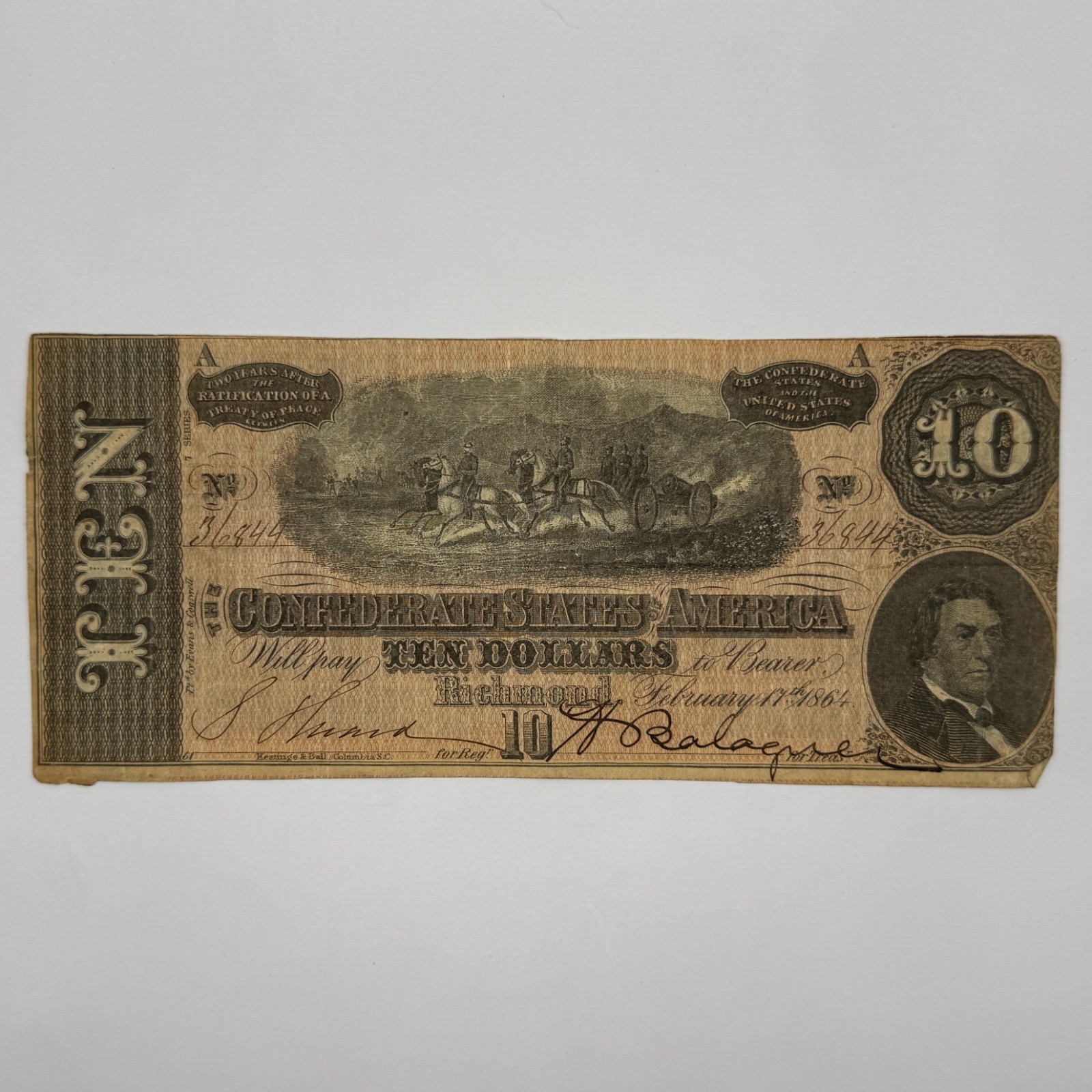1864 $10 Confederate States of America Note 6844
