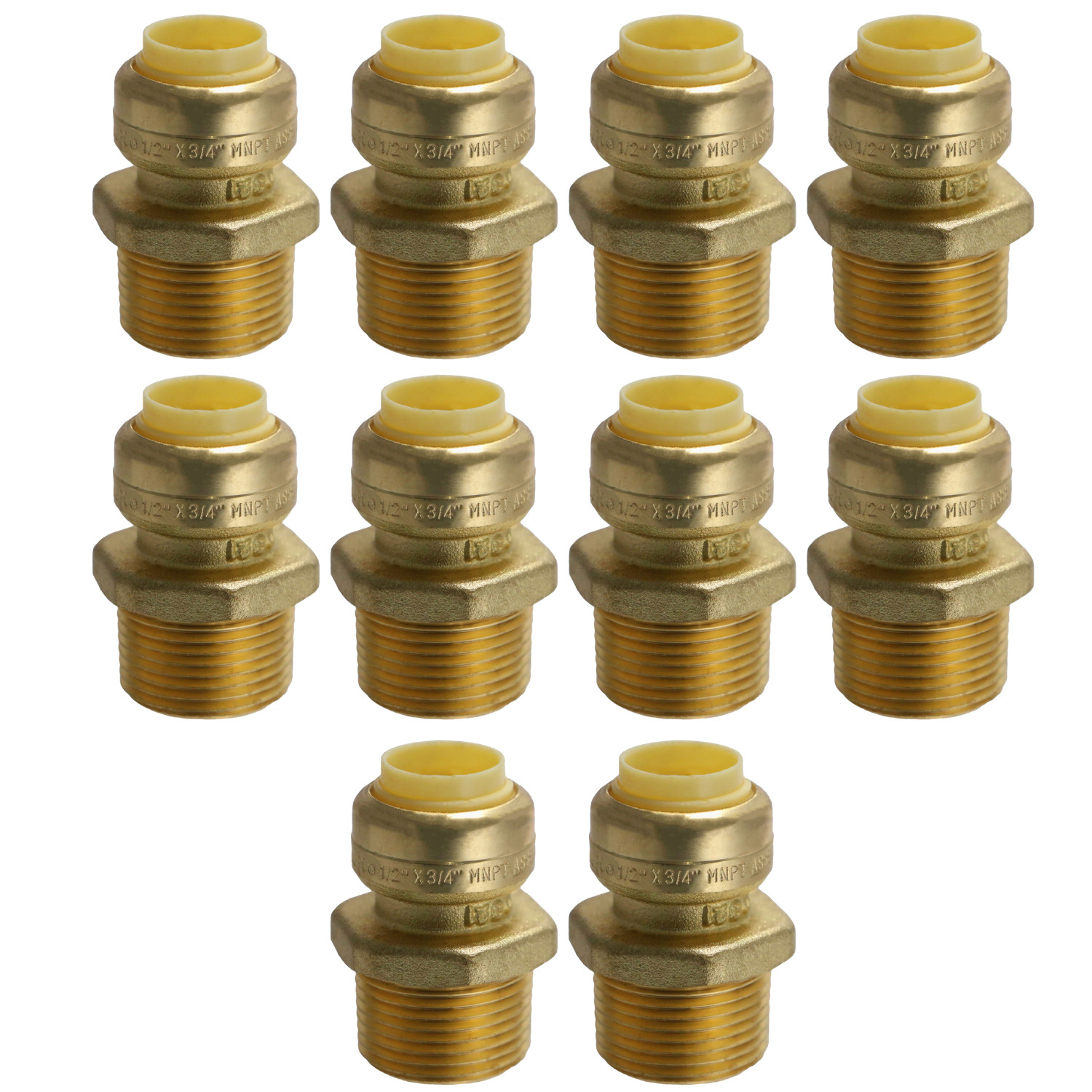 10 Pack XFITTING 1/2" Push Fit x 3/4" Male NPT Threaded Adapter, Lead Free Brass