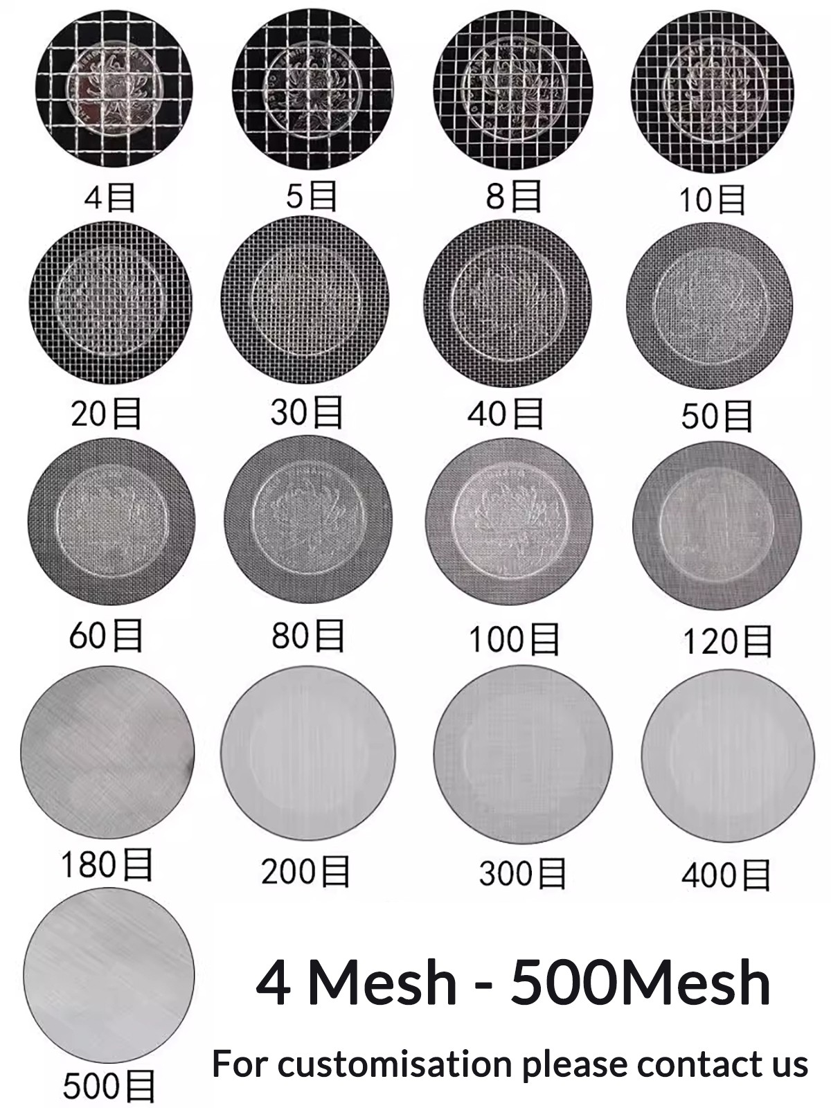 Stainless Steel Woven Wire Mesh (filter grading sheet) Metal Silk to Heavy Gauze