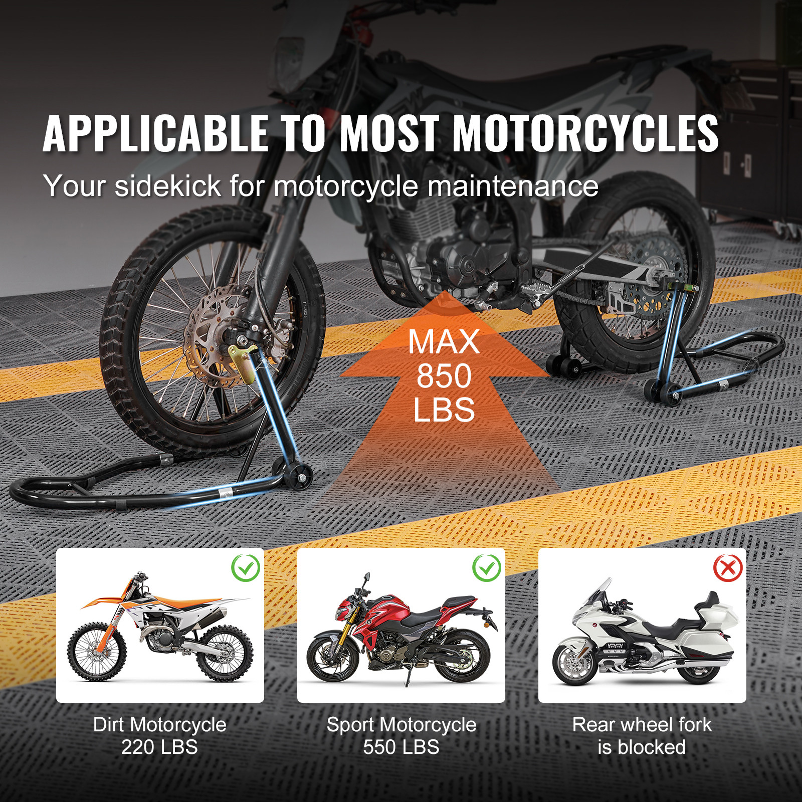 Motorcycle Front & Rear Stand Lift 850lbs Spoolift Paddock Swingarm Bike Support