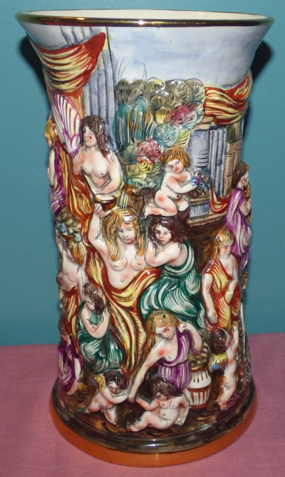 Vintage Capodimonte Large Porcelain Figural Vase 12" Tall