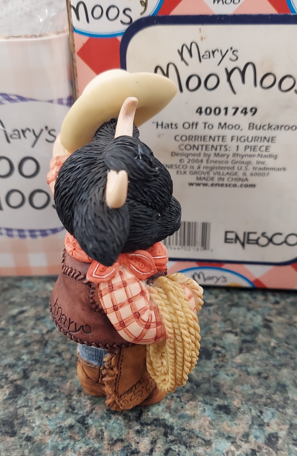 Vtg Mary’s Moo Moos Figurine RARE Hat's Off To Moo, Buckaroo! NIB