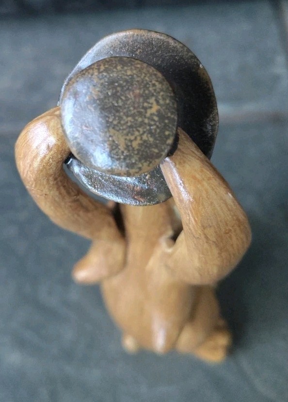 Bunny Rabbit Figurine Whimsical 8" Long Eared W/ Carrot Top Hat Easter Decor