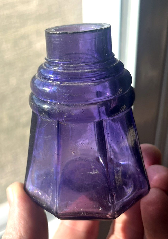 NICE AMETHYST 10 SIDED UMBRELLA MUCILAGE BOTTLE THREADED TOP 1910'S ERA DUG L@@K
