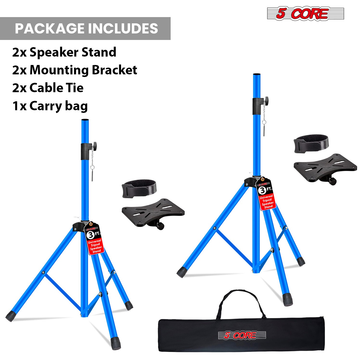 5Core Speaker Stand Pair Adjustable 31 - 36" PA DJ Tripod Heavy Duty w35mm Mount