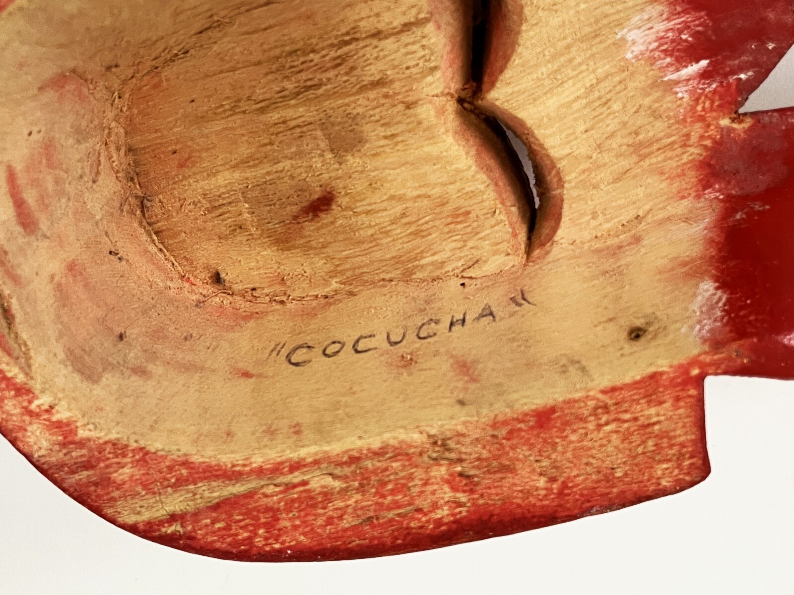 VICTORIANO SALGADO MEXICAN MICHOACAN URUAPAN WOOD MAQUE LACQUER RED COCUCHA MASK