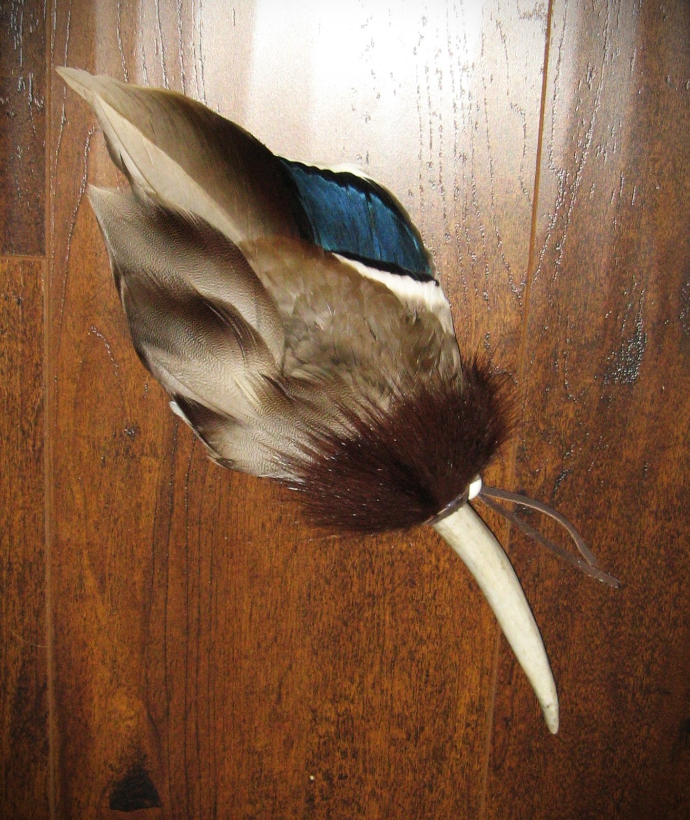 BLUE DRAKE WING NATIVE AMERICAN SMUDGE FEATHER FAN ANTLER