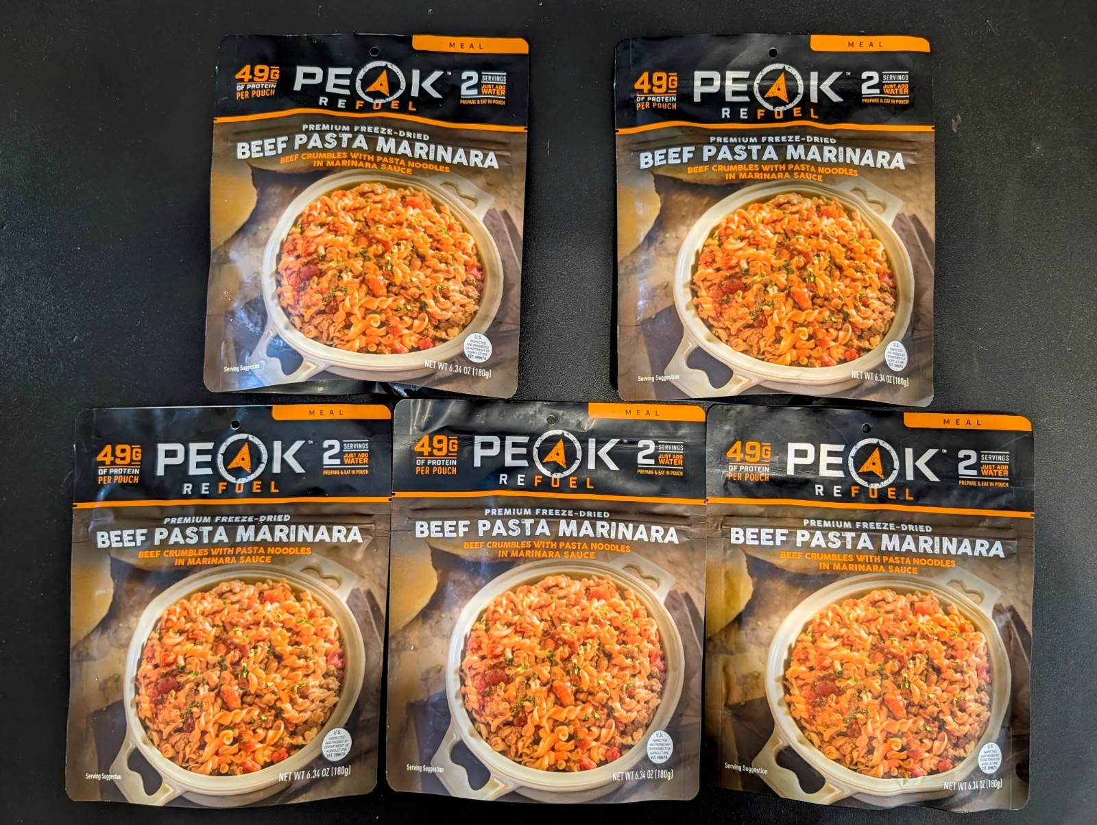 Peak Refuel Premium Freeze-Dried Meals Beef Pasta Marinara Five Pack Bundle