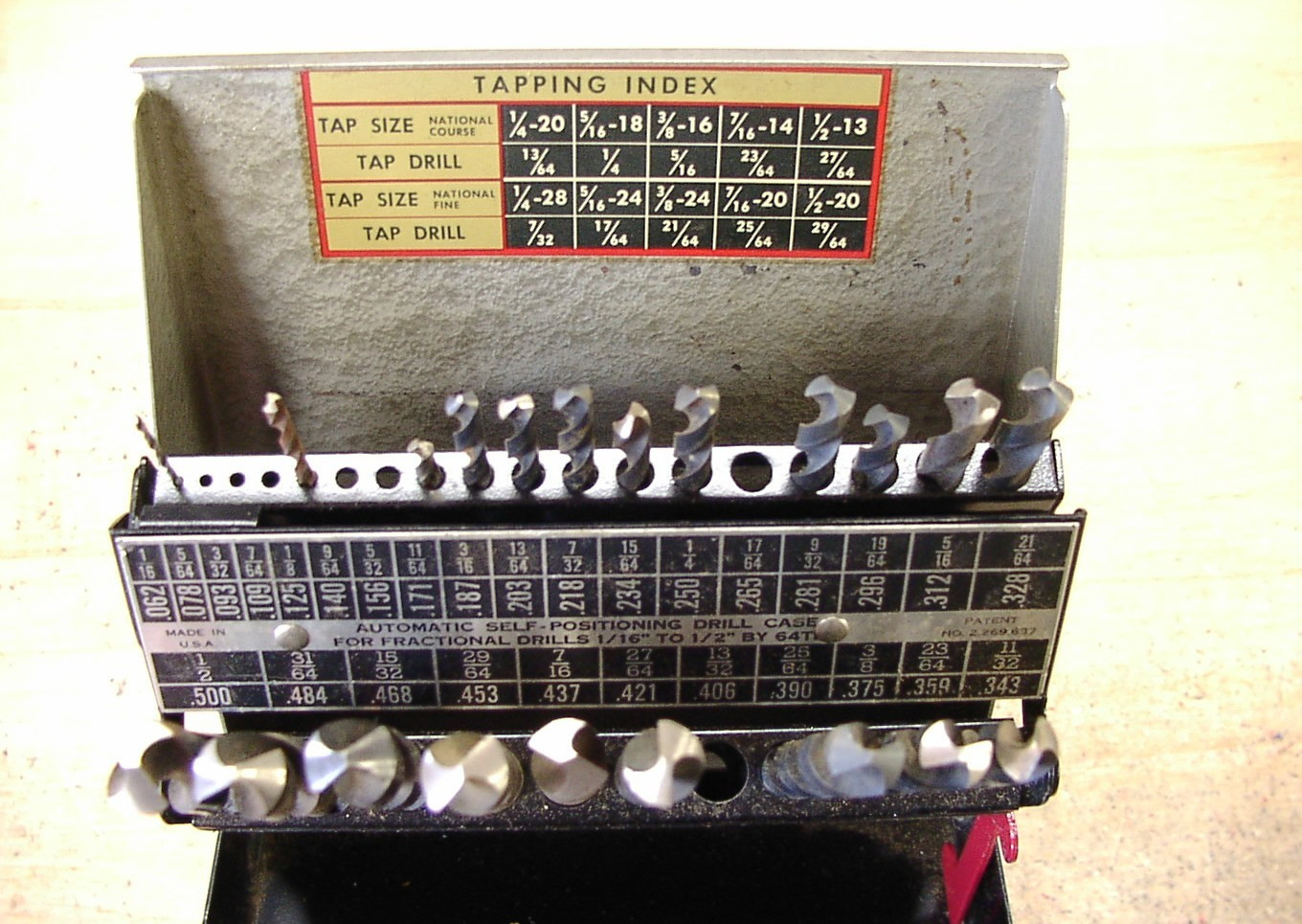 Vntg Craftsman USA Drill Index,Fractional Bits 1/16-1/2" By 64ths,W/21 Bits,VGC