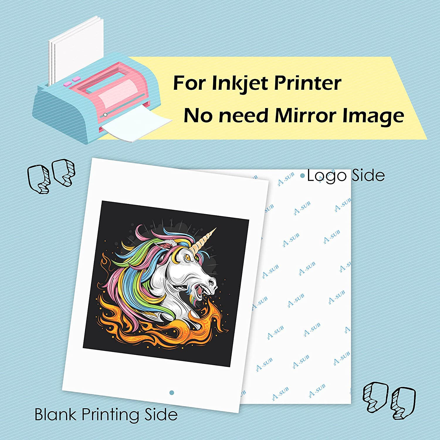 A-SUB Inkjet Printable DARK Fabric Iron-On Heat Transfer Paper Cotton 10 Sheets