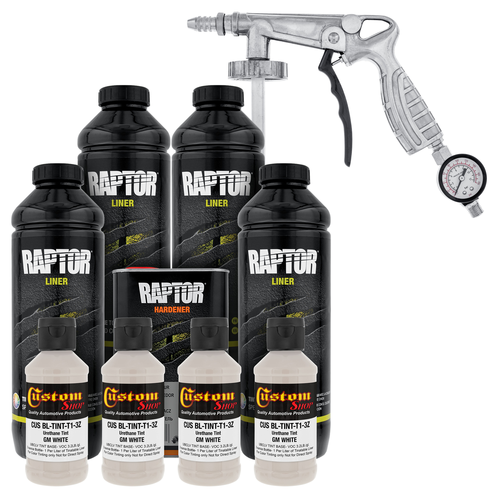 Raptor GM White Urethane Spray-On Truck Bed Liner Spray Gun, 4 Liters