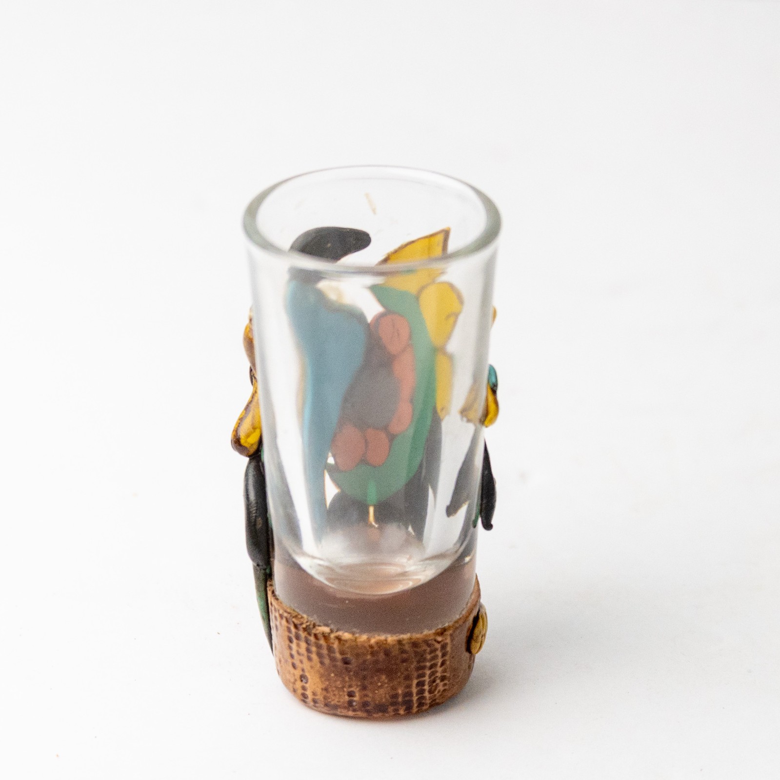 Vintage Honduras 3D Sculpted Shot Glass Set - Toucan & Mayan Chieftain Set of 2