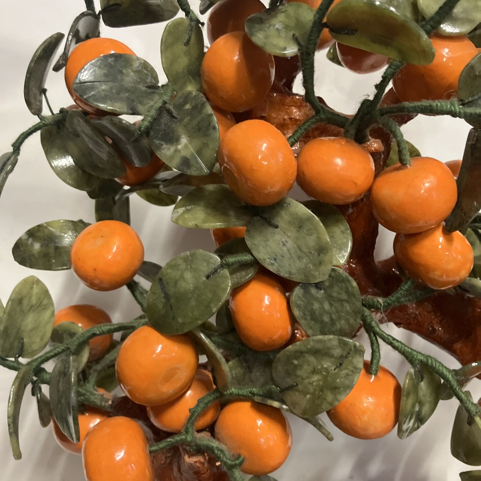 Large Mandarin Orange Jadeite Leaves Bonsai Tree Feng Shui Marble large Stone