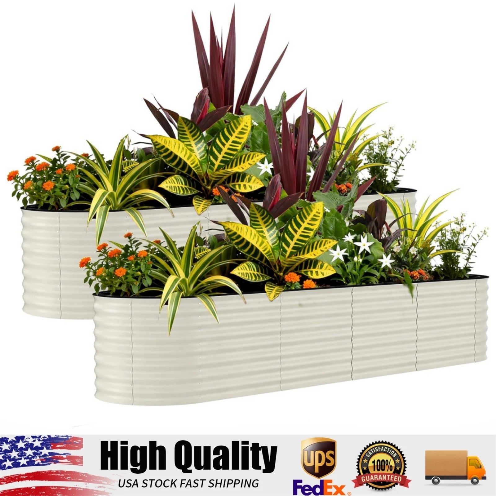 2 Pack Galvanized Raised Garden Bed Outdoor, 8 x 2 x 2 ft Metal Planter Box