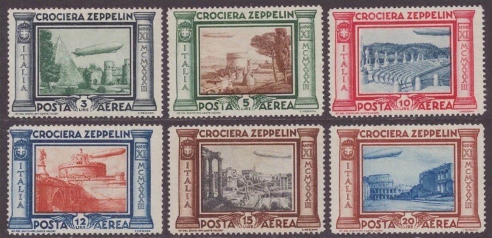 Italy C42 to C47 mnh Zeppelin airmail set - Some Gum Disturbance