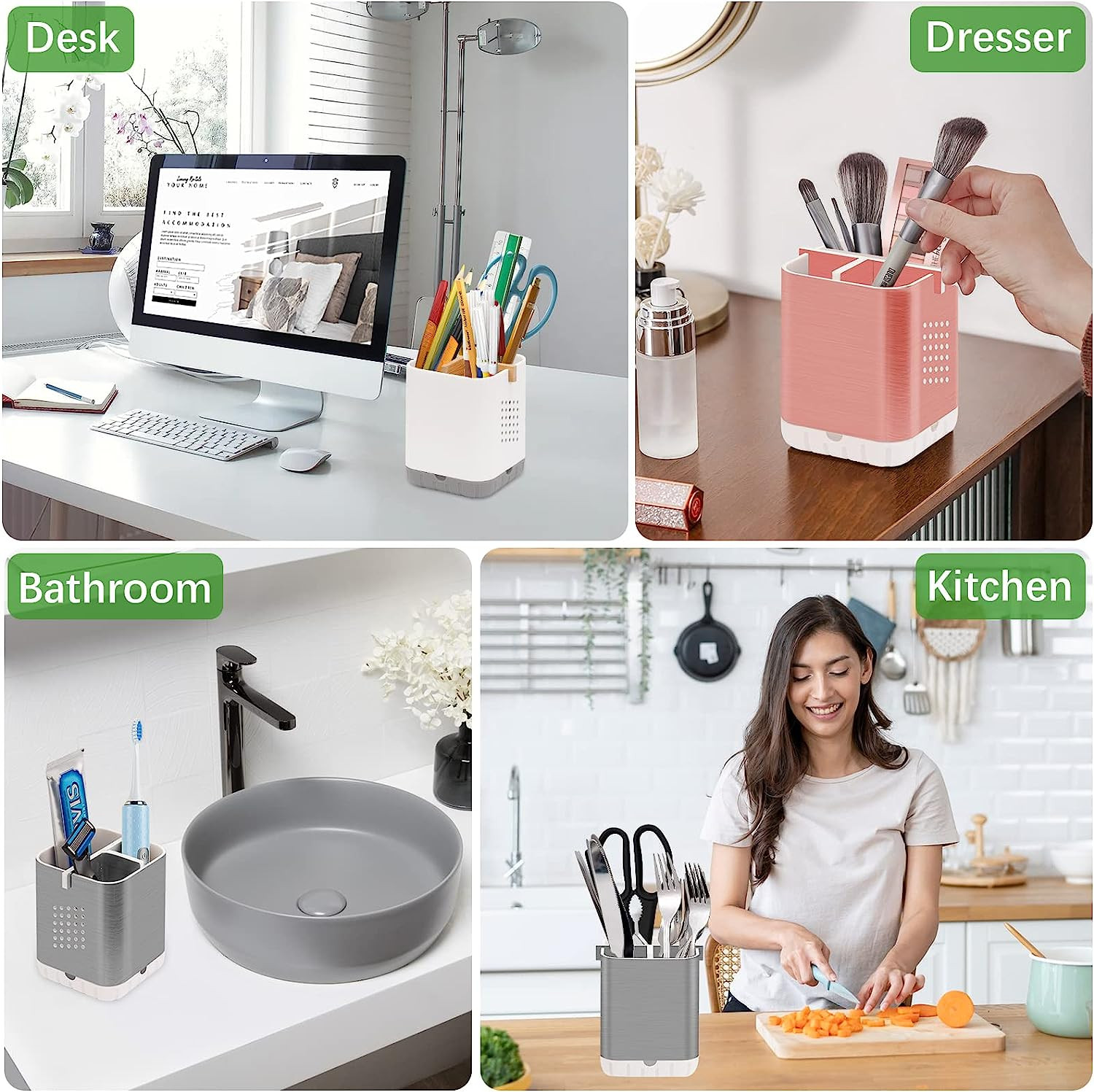 Toothbrush Toothpaste Holder Bathroom Countertop Organizer with Bamboo Divider