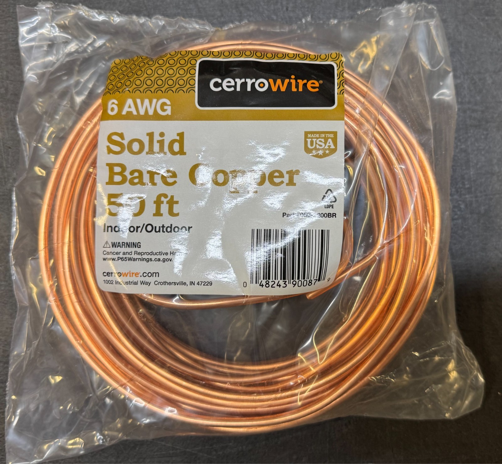 Cerrowire 6 AWG Solid Bare Copper Wire 50' Feet (4lbs.)