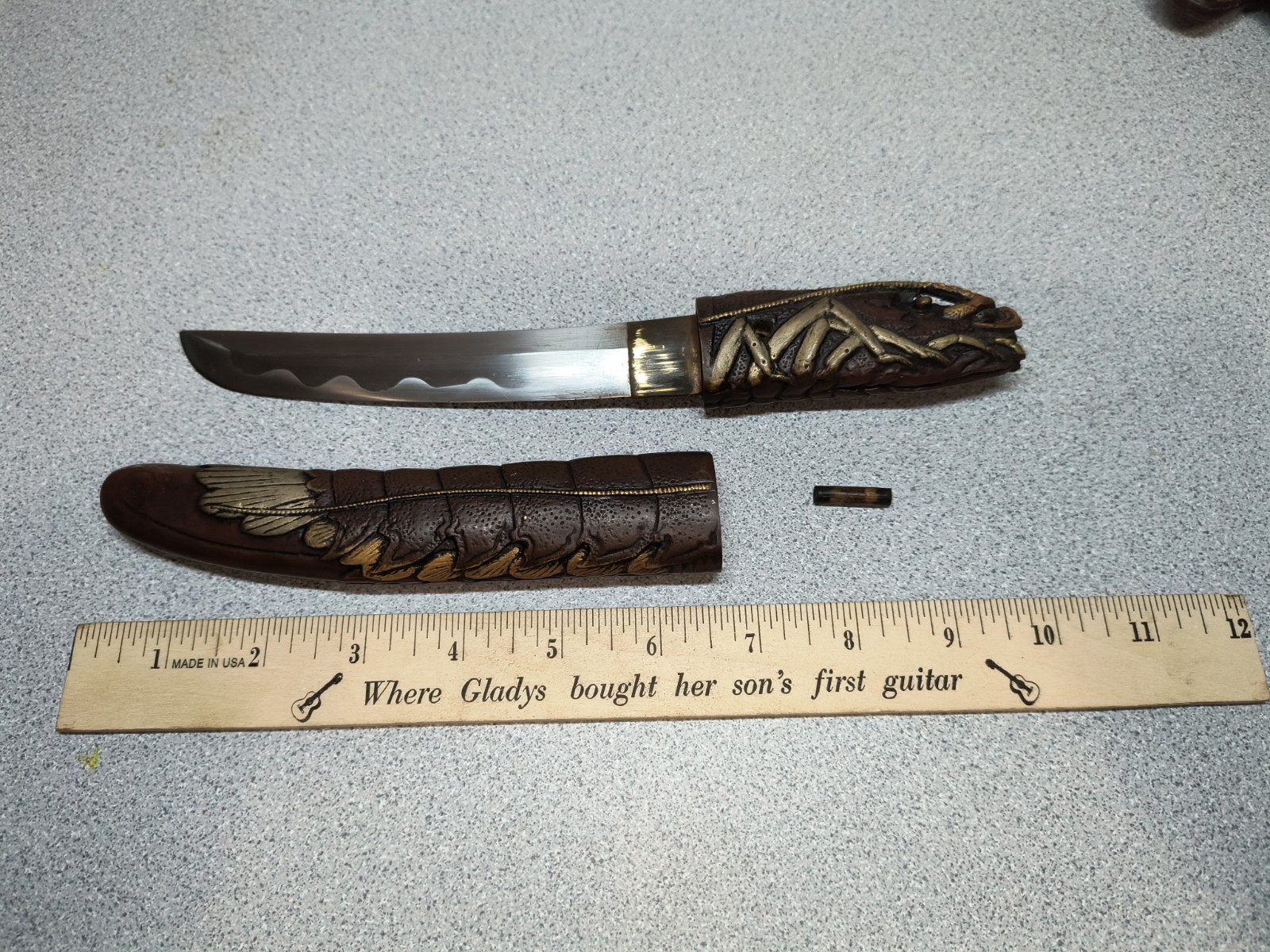 JAPANESE POST WWII SOUVENIR KNIFE & SHEATH UNIQUE TANTO SPINEY LOBSTER ENGRAVED