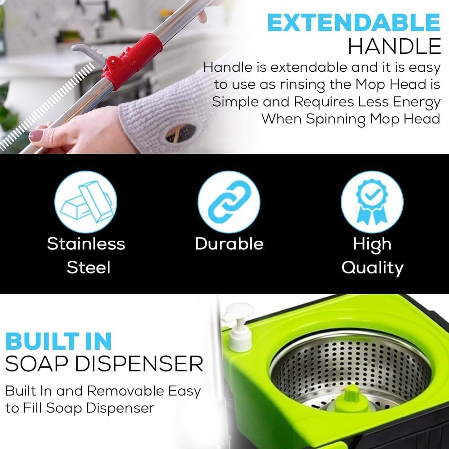 Simpli-Magic Premium Spin Mop Cleaning Bucket Set with 3 Microfiber Mop Heads...