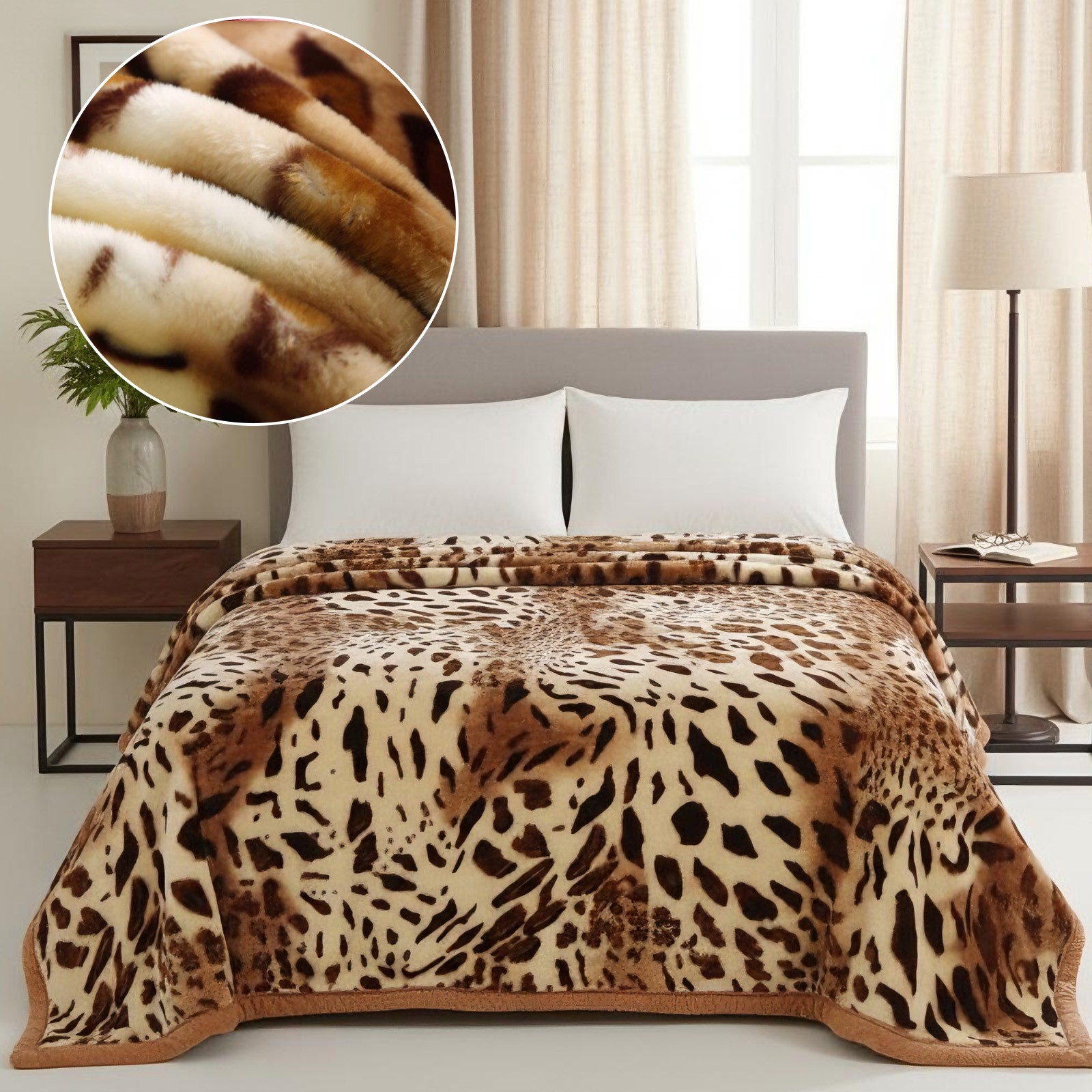 6lb/7lb Korean Mink Blanket Reversible Floral Printed Plush Bed Raschel Blanket