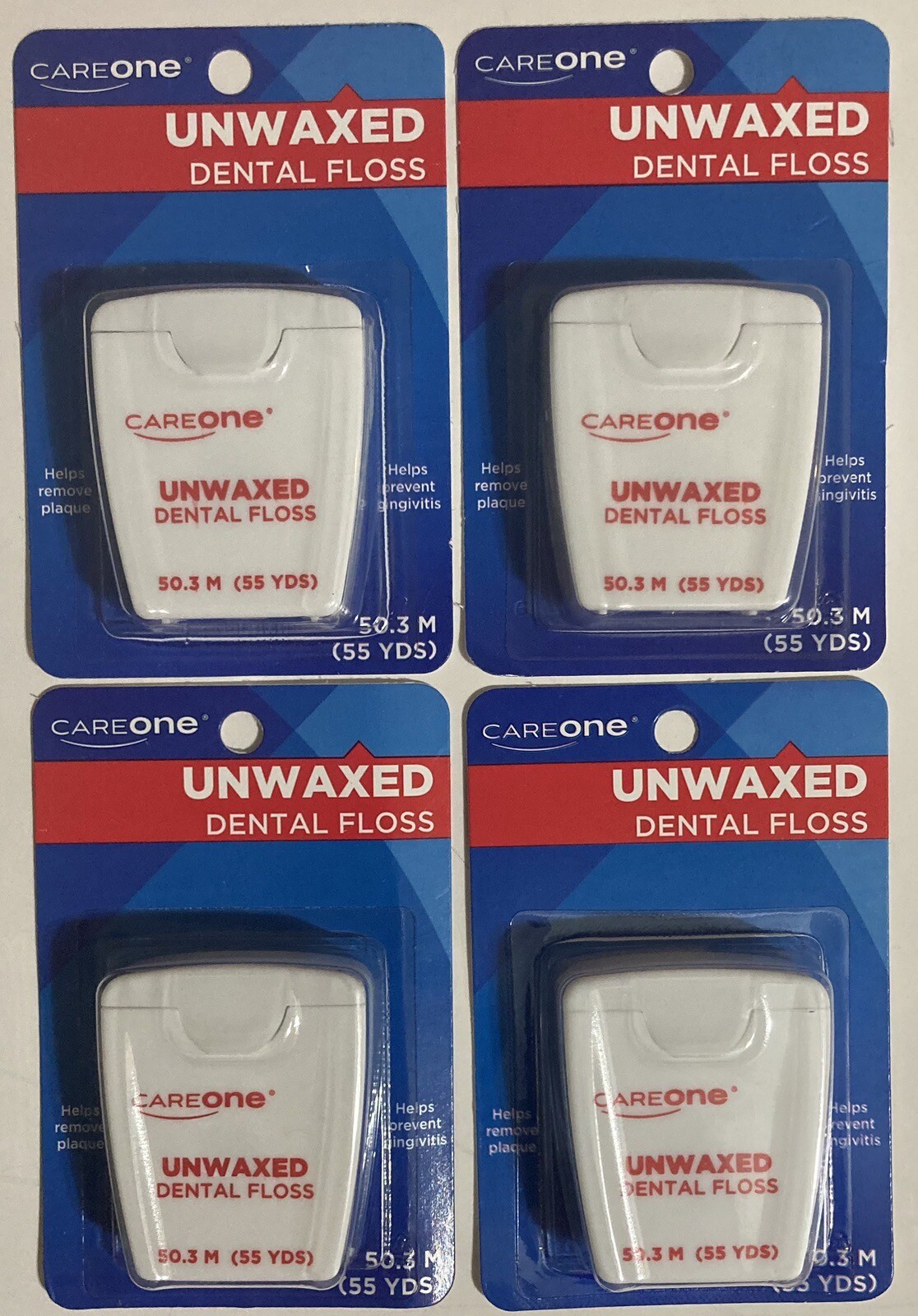 CareOne Unwaxed Dental Floss Unflavored 55yd Each Lot of 4