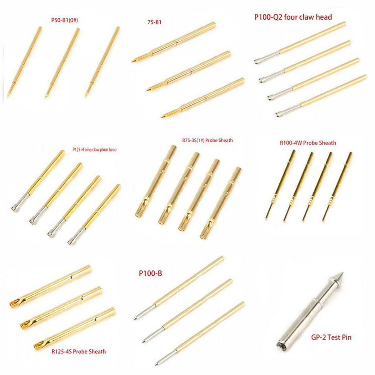 Dia 0.68mm-2.36mm Multiple Types Spring Test Probe Pogo Pin Receptacle Tool Set