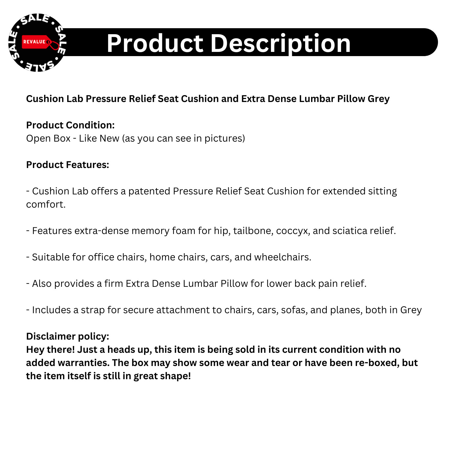 Cushion Lab Pressure Relief Seat Cushion and Extra Dense Lumbar Pillow Grey