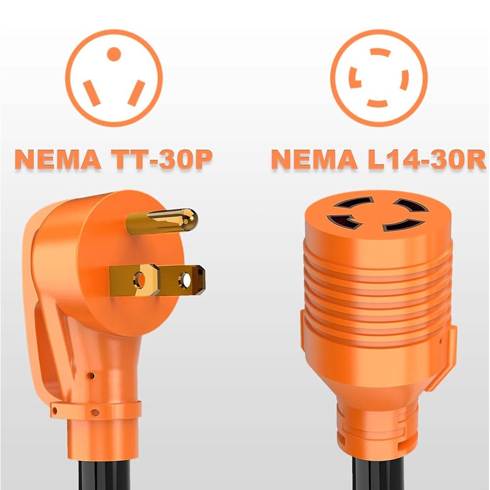 30A Generator Adapter Cord NEMA TT-30P Male to L14-30R Female 3 Prong to 4 Prong