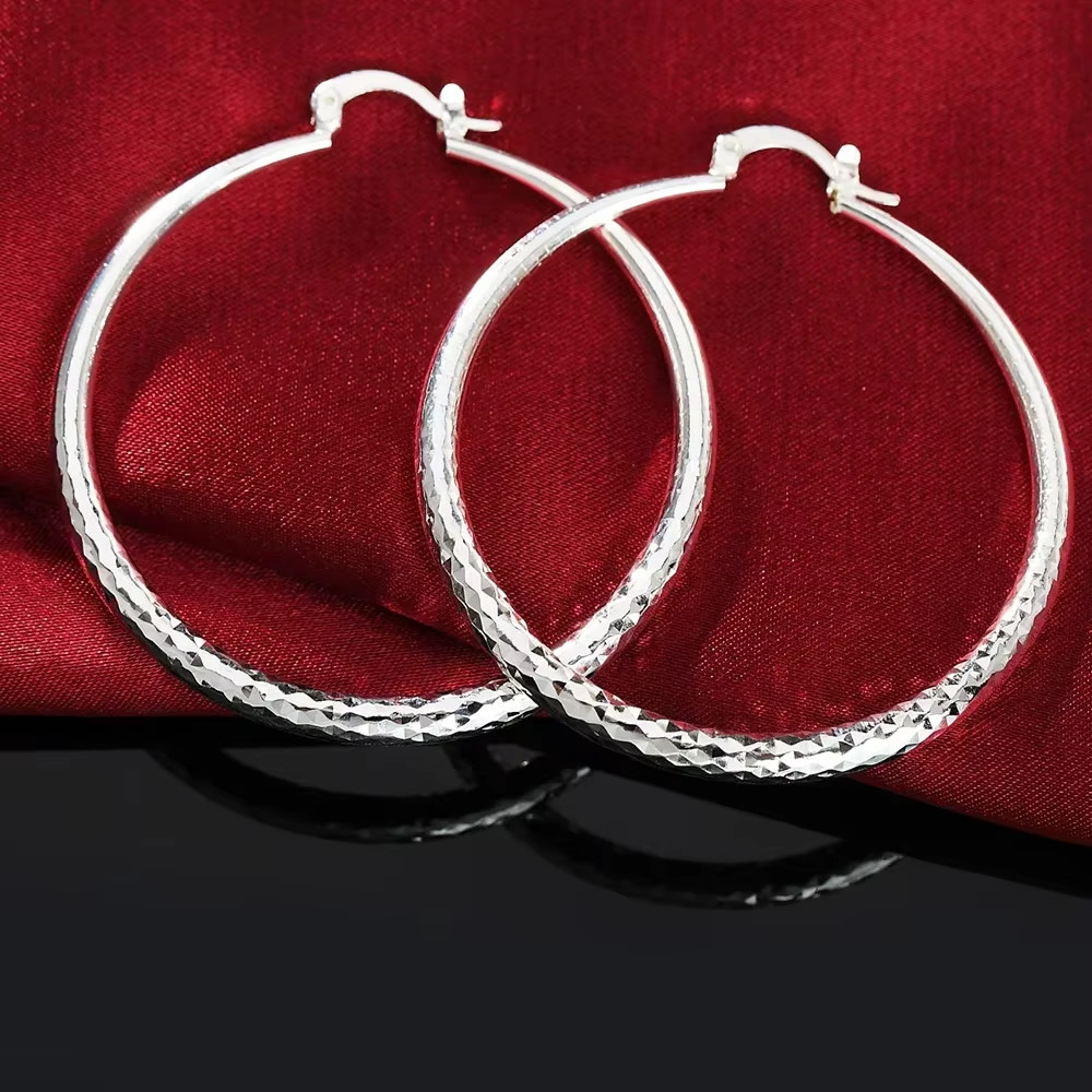2'' Hoop earrings diamond cut design 925 sterling silver