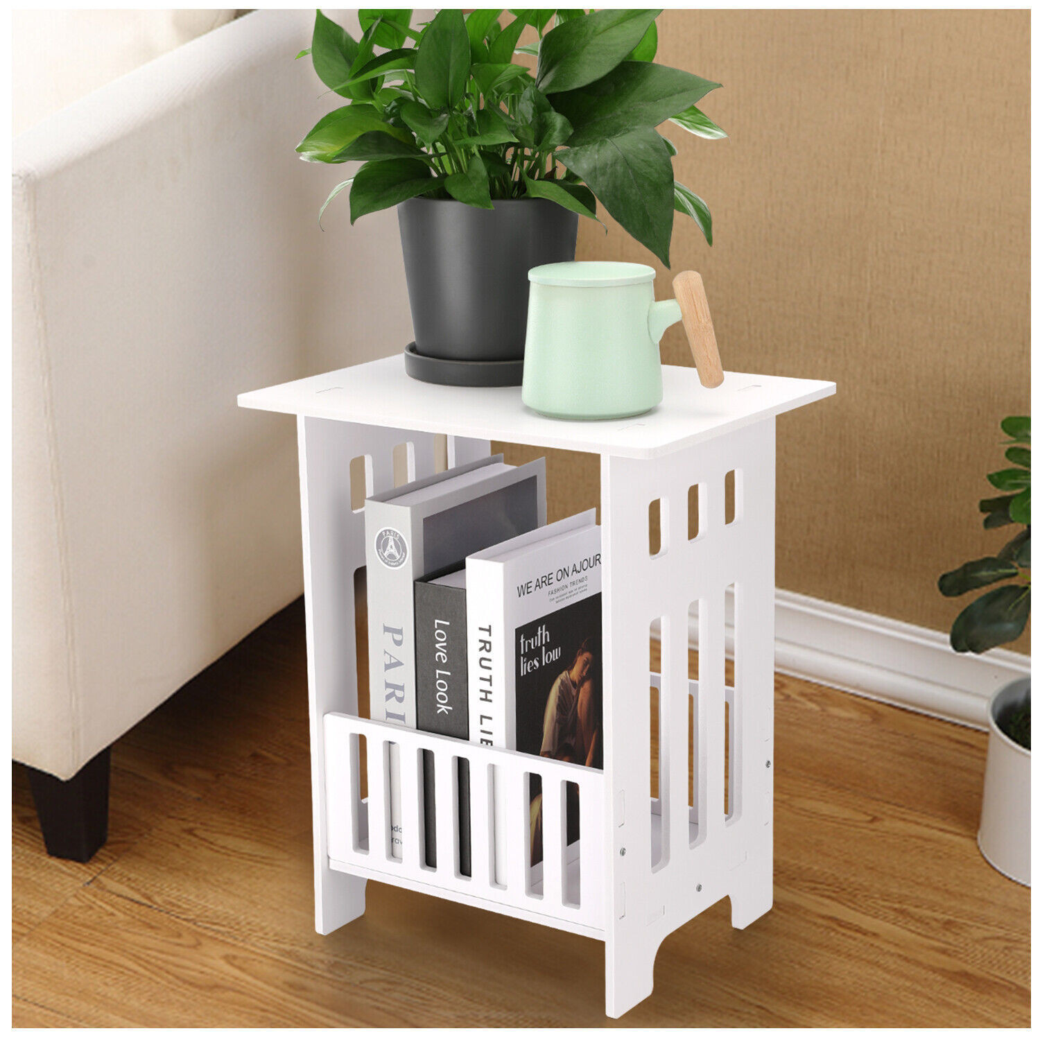 b Table End Stand Patio Nightstand Modern Table Bedroom White Home for Holder